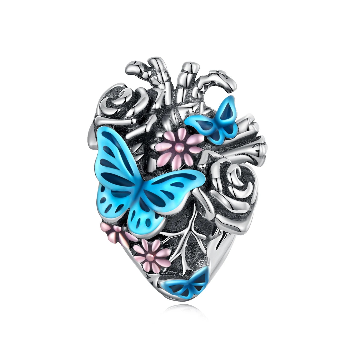 925 Sterling Silver Vintage Heart Butterfly Charm Flower Beads Fit Bracelet Women Fashion Jewelry Accessory DIY SCC2350