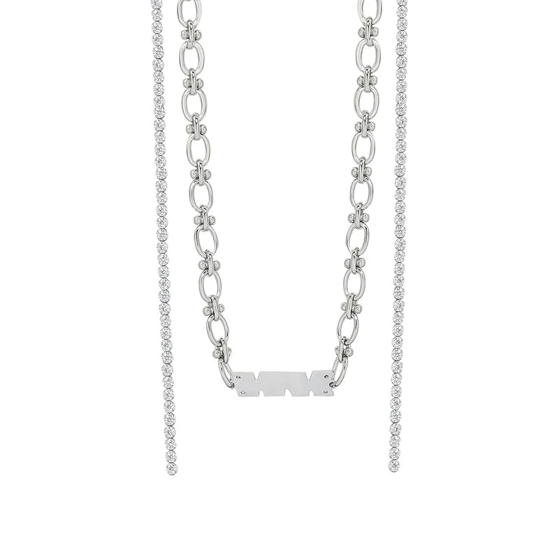 Hip Hop Sexy Stainless Steel Double Layer Adjustable Irregular Geometric Long Tassel Oval Chain Necklace for Unisex Party Wear