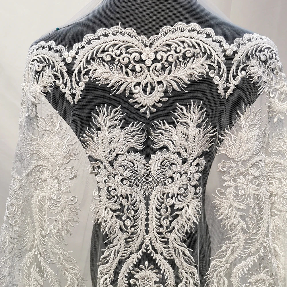 Customized Wholesale Wedding Dress Bridal Gown Evening Fabric White 3D Luxury French Bead Lace Fabric
