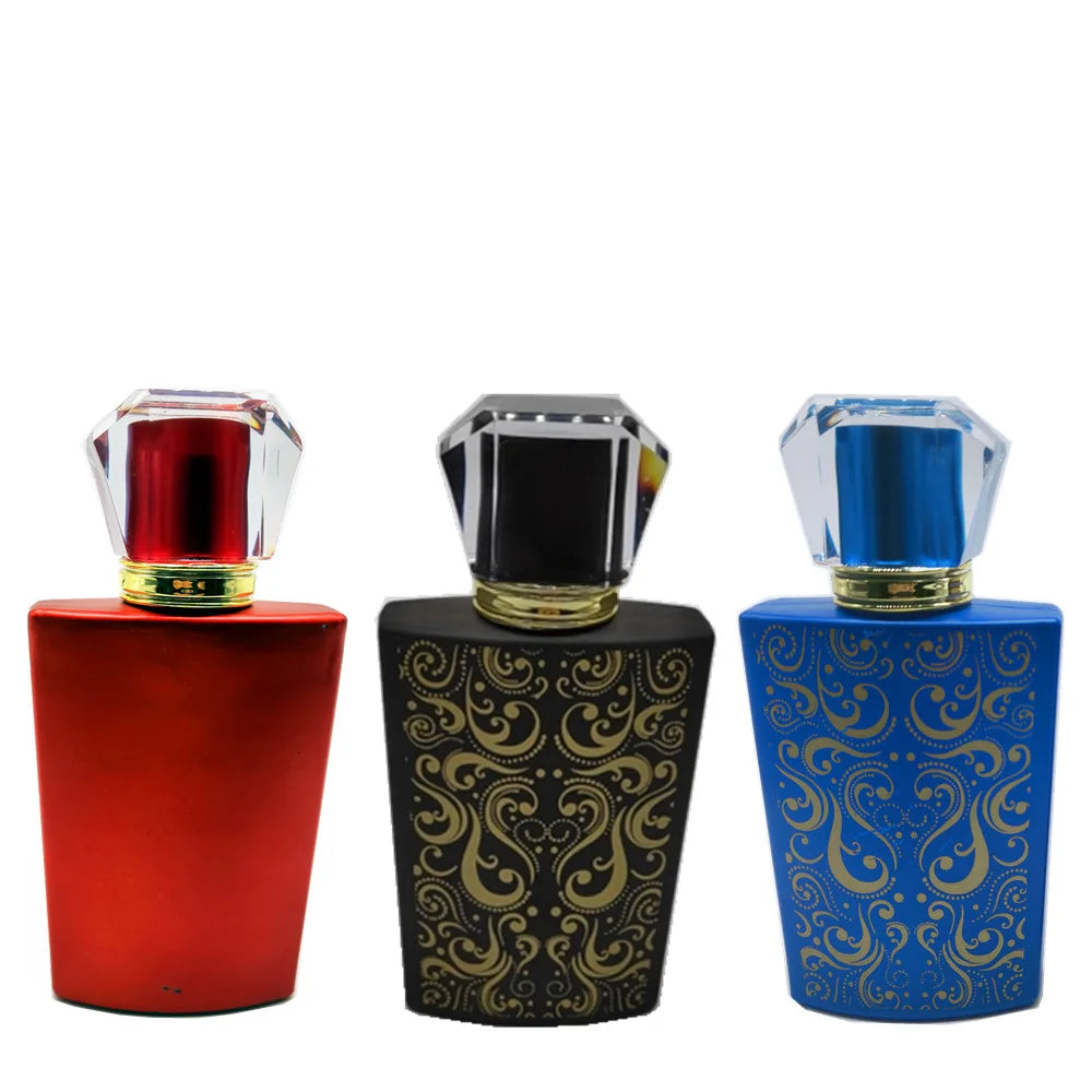 Ready Stock 50ml Arabian Style Screw square Perfume Bottle with Mixed Color Inner Spray Cap