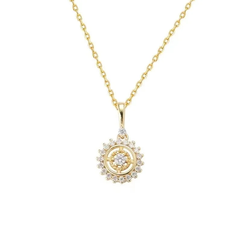 Shescity Trendy Rose Gold Plated Necklace Minimalist Designer Brass Zircon Compass Charm Silver Pendant Necklace Jewelry