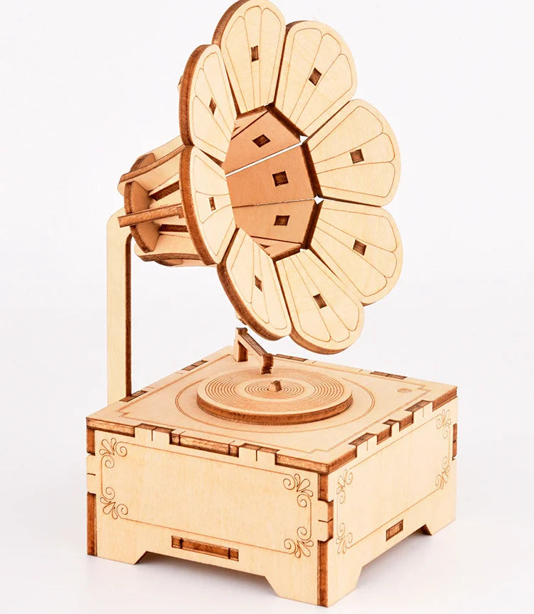 Puzzle Model Phonograph Clockwork Music Box Wood 3D Stereo Puzzle