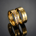 Shining Stainless Steel Zircon Women and Men Ring Jewelry Gold Plated Stainless Steel Couple Rings for Lovers