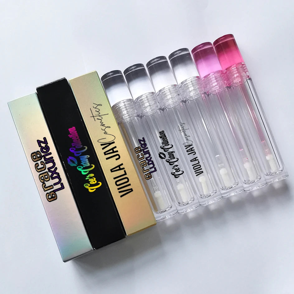 Cylinder Empty Transparent Lipstick Container FULL Clear 5ml 7ml Pink Lipgloss Tubes Custom Logo With Applicator Box