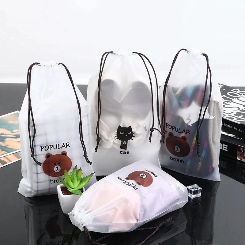 Clear Customizable Drawstring Bag Printed Logo Frosted Clothing Packaging Drawstring Bags