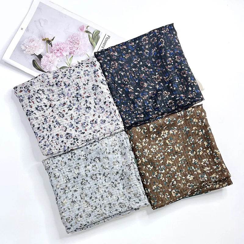 New Versatile Art Digital Printing Shawl Cotton Hemp Hand Curled Medium Length Fragmented Flower Scarf Hijab