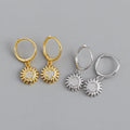 New Arrival Women Jewelry Handmade 925 Sterling Silver Sunflower Silver Huggie Hoop Earrings