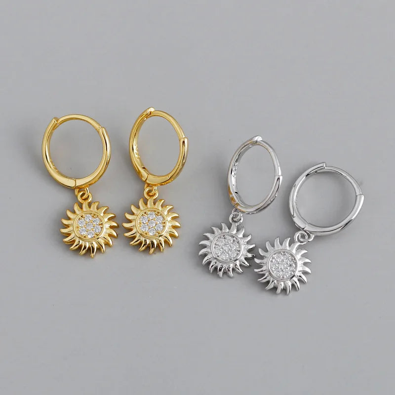 New Arrival Women Jewelry Handmade 925 Sterling Silver Sunflower Silver Huggie Hoop Earrings