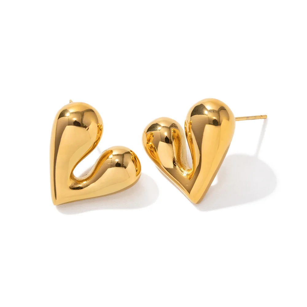 New Design Hollow Irregular Heart Stud Earrings for Women Stainless Steel Jewelry Waterproof 18K Gold Plated Heart Earrings