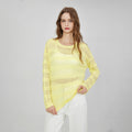 OEM Women's Casual Knitted Shirt Sweater Fine Knit Solid & Striped Translucent Tops Long Sleeves Neck Breathable Sunscreen Top