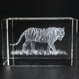 3D Laser Engraving Tiger Glass Model Cube Crystal for Decoration Gifts