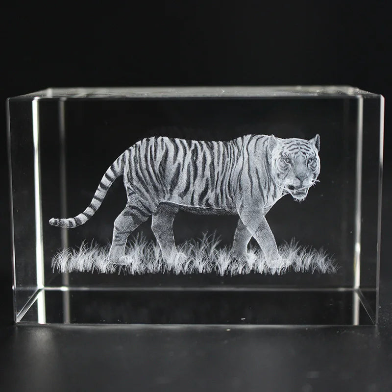 3D Laser Engraving Tiger Glass Model Cube Crystal for Decoration Gifts