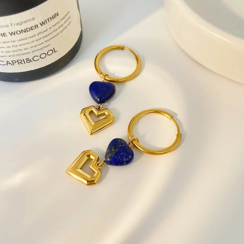 Minimalist Gold-plated Heart-shaped Pendant Earring Natural Stone Heart-shaped Earrings Stainless Steel Earrings Wholesale