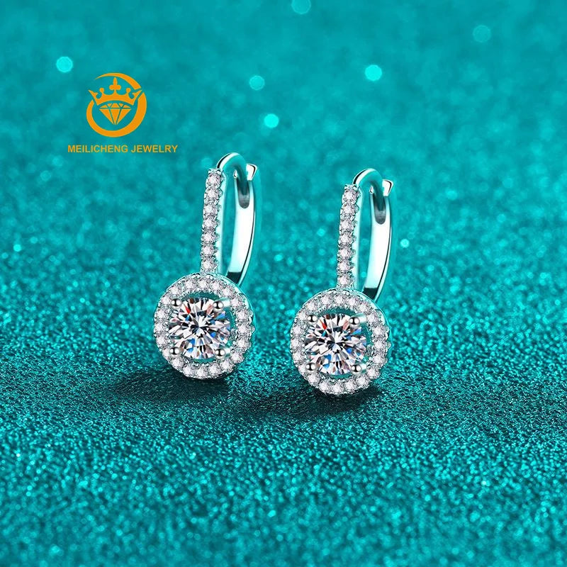 Real D Color S925 Sterling Silver Total 1 Carat Round Shape Moissanite Earrings Dangle Earrings Gra Certificate