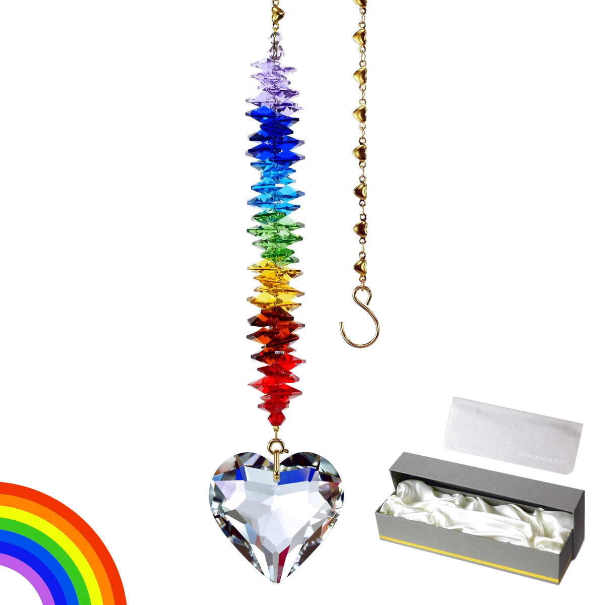 GOLDENHAITAI Crystal Suncatcher 45mm Heart Pendant for Home Window Garden Hanging Ornament Rainbow Maker Gifts G310207