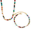 SP Handmade Beaded 18K Gold Natural Stone Freshwater Pearl Necklace Bracelet Set