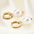 INS18K Gold Plated Stainless Steel Crystal Micro-set Drop Earrings Imitation Pearl Pendant Geometric Trendy Unisex Anniversary