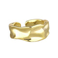 Original Designer Fine Jewelry 925 Sterling Silver Texture Adjustable Wave 18k Gold Plated Hammered Irregular Ring for Women