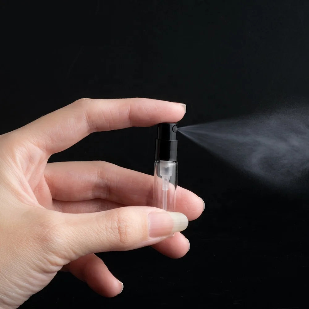 Wholesale Black Glass Spray Vial Flat Perfume Bottles with Pump Sayer Seal for Pen Sprays