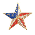 Trendy Rhinestone Enamel Star Pin Badges Gold Tone America Flag Brooch for Women Costume Clothing Ornament