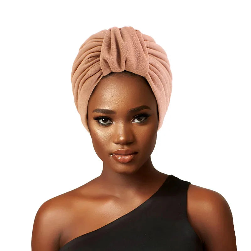 New African Turban Head Wrap Big Knot Muslim Turban Hats Twisted Head Turbans for Women