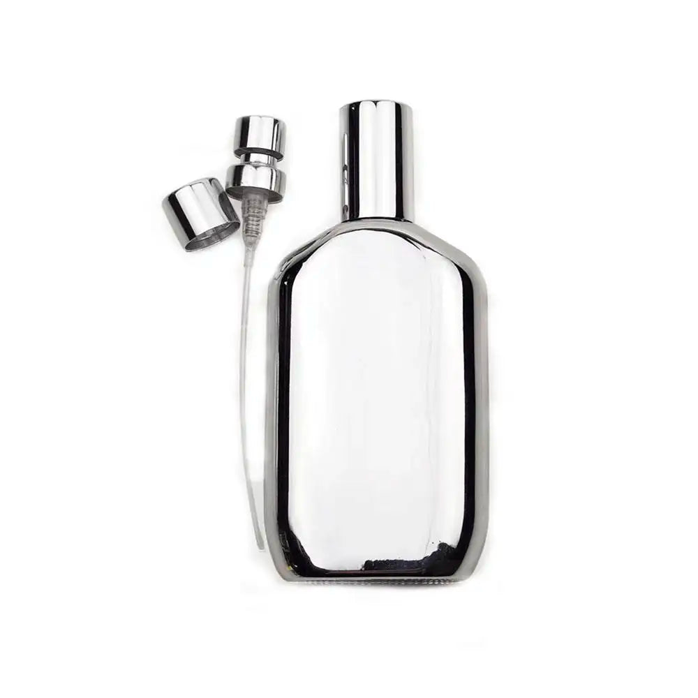 Factory Direct Wholesale New Design 50ml Silver Aluminum Atomizer Empty Luxury Square Glass Perfume Bottle Screen Printing Pump