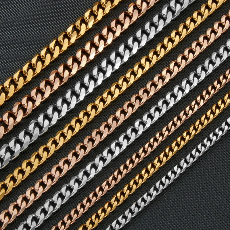 Heavy Men's Hip Hop Choker 18k Yellow Gold Plated Stainless Steel 7mm Miami Cuban Link Chain Necklace Jewelry