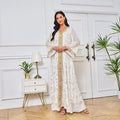 Latest Abaya Designs Luxurious Plain High Waist V-neck Printed Embroidery Lace Maxi Muslim Woman Dress Dubai for Women