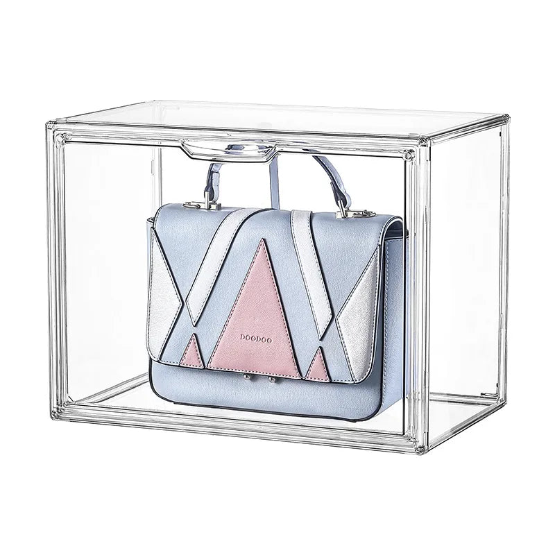 Hot Selling 2023 Injection-Molded PET Plastic Rectangle Handbag Storage Organizer Eco-Friendly Folding Display Case