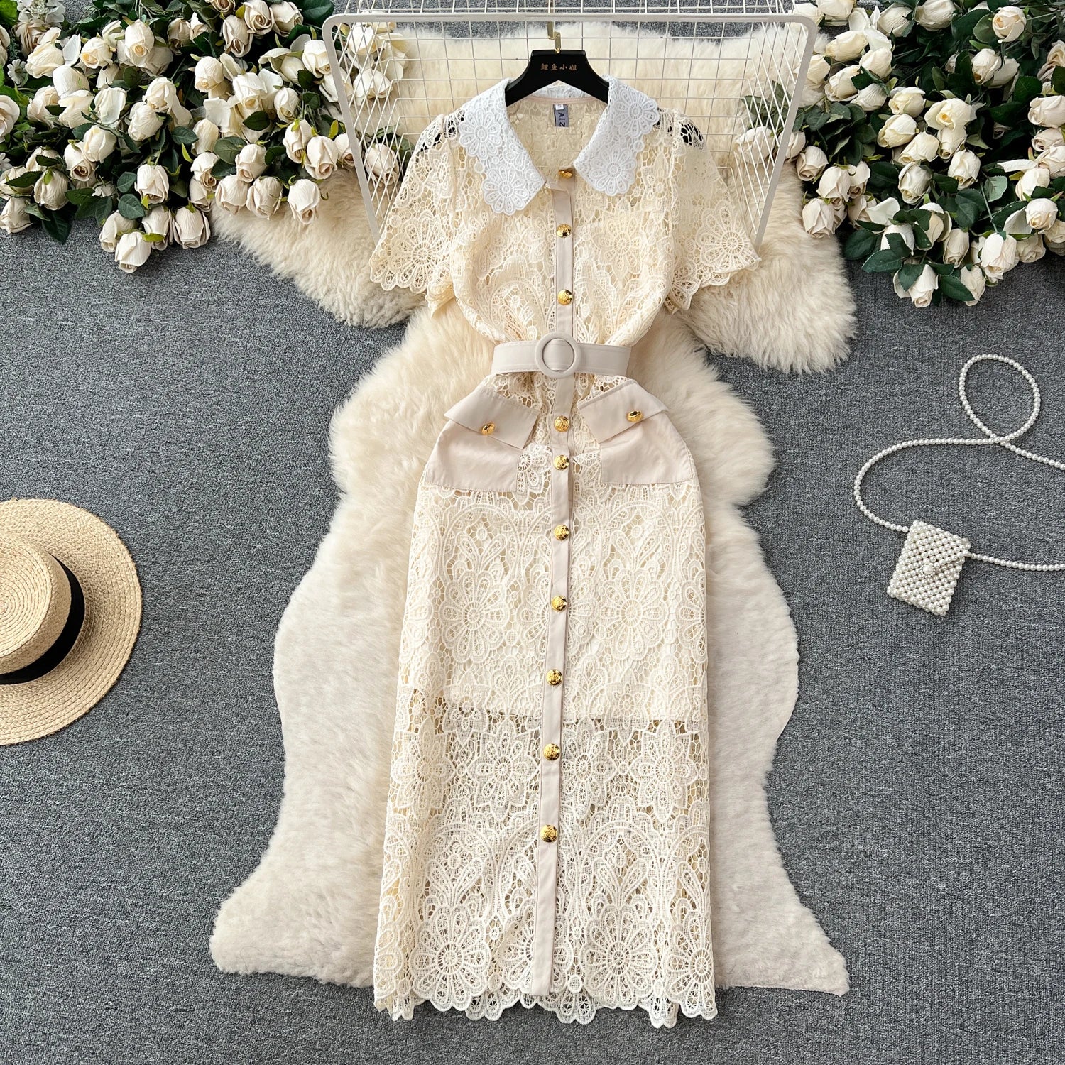 Wholesale 2026 Summer High Grade Lace Hooked Flower Embroidery Design Sense Small Group Temperament Women's Dress