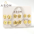Ason Jewelry Exquisite Fashion 6 Pairs/card Stainless Steel Stud Earrings 18k Gold-plated Flower-shaped Diamond Earrings Set