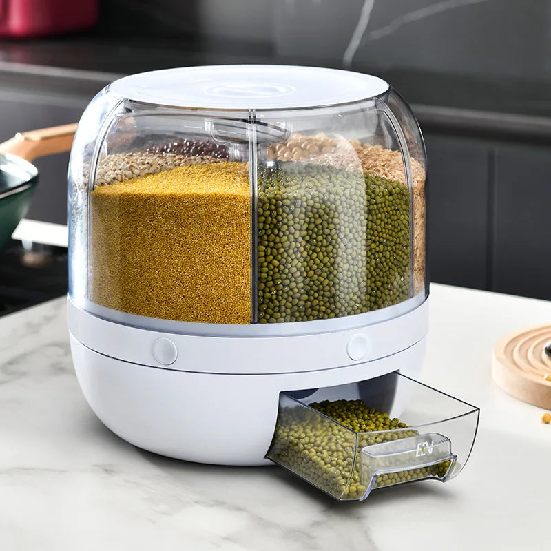 2024 Hot Sale Rotating Grain Dispenser Custom Logo 6kg Dry Food Rice Container Clear 13lbs Rice Dispenser for Kitchen