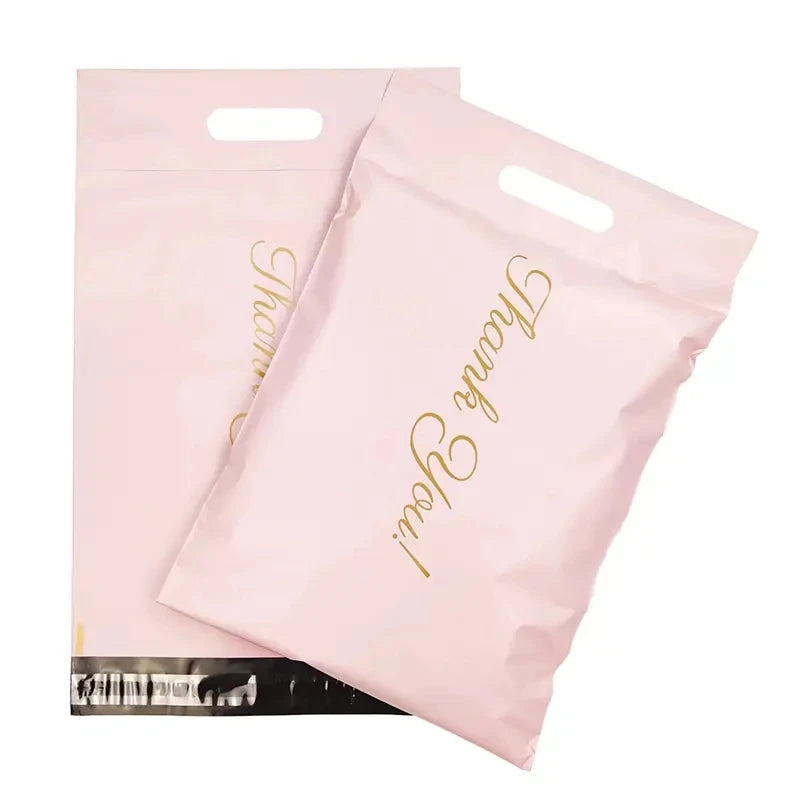 GDCX Pink Packaging Supplies Poly Mailers With Handle Large Thank You Bag Poly Mailer Clothing Courier Packages 10x13 Polymailer MegaBDM