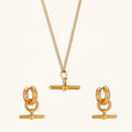 Dingran High Quality Stick Drop Pendant Necklace Tarnish Free Stainless Steel Gold Plated Necklace and Earring Set