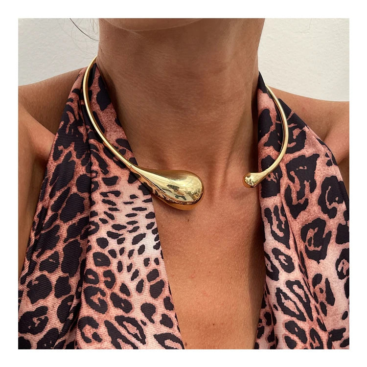 Hip Hop Miniscuit Open Choker Collar Women's Large Drop Shape Metal Alloy Necklace Wholesale