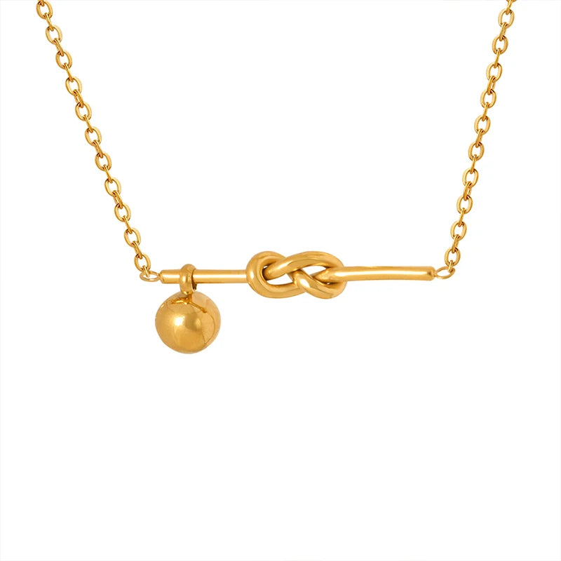Popular Decorative Steel Bead Tassel Necklace Knotted Stainless Steel 18K Gold Women's Necklace