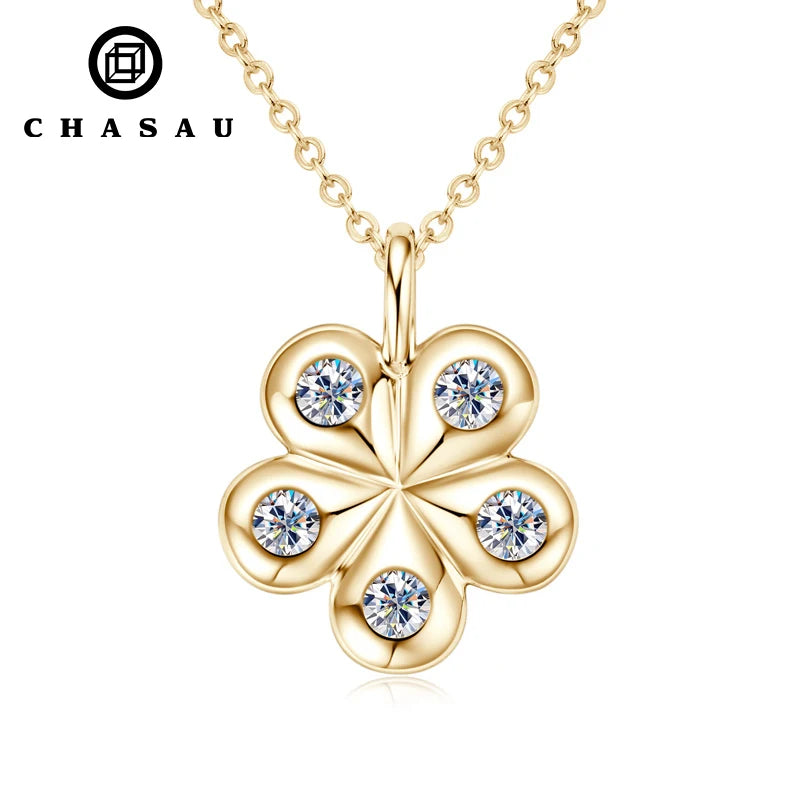 Casual Petal Flower Pendant Jewelry 925 Silver Original Round D Color VVS1 3mm Moissanite Necklaces for Women With Certificate