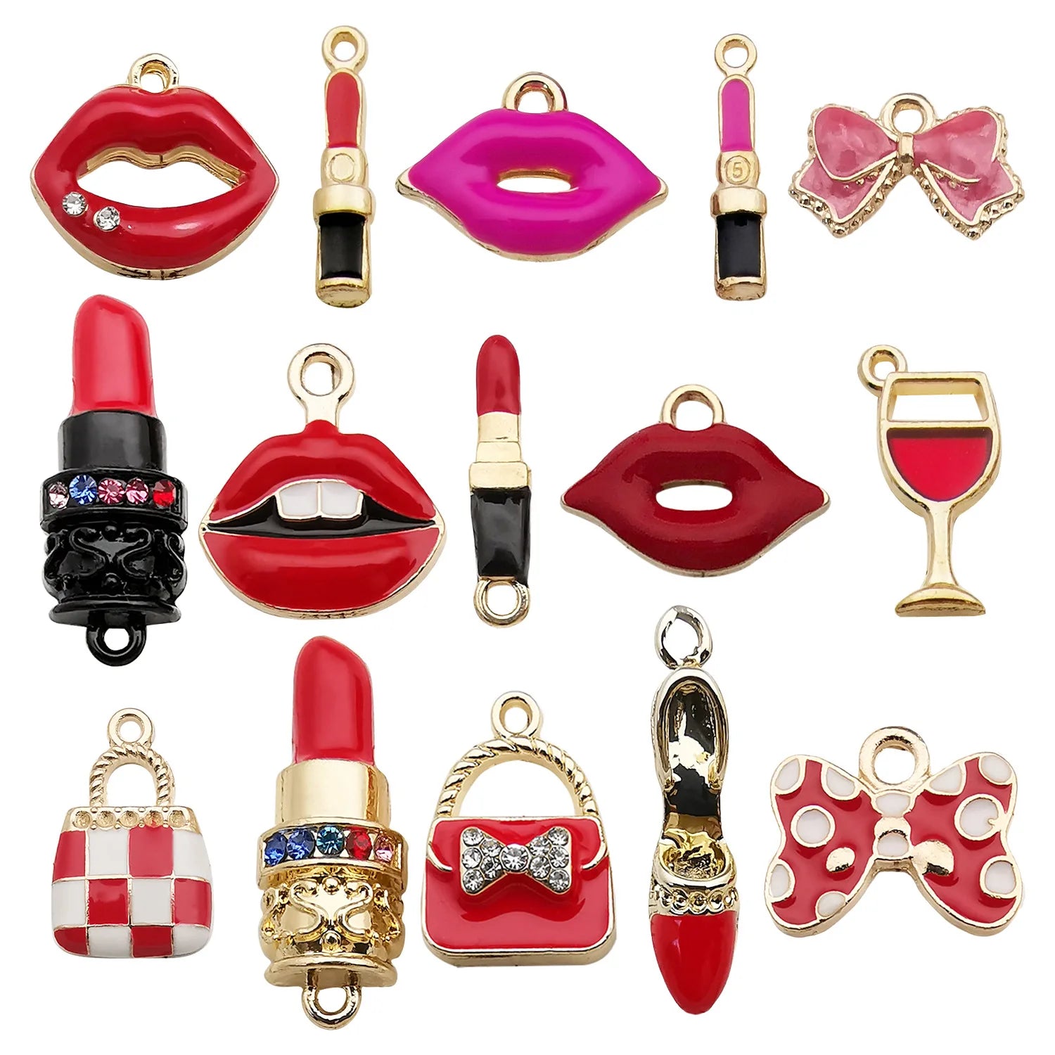 16pcs Per Bag Enamel Lips Charm for Jewelry Making Jewelry Charm