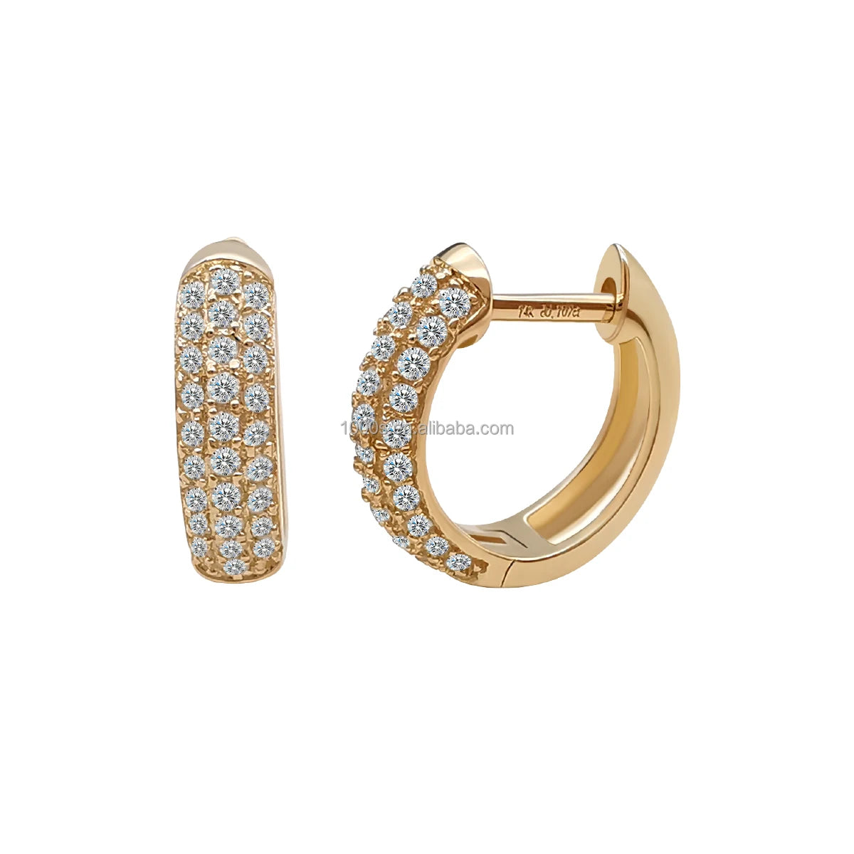 Fine Jewelry 14K Solid Gold Yellow Au585 Trendy Wedding Gift Hoop Earring CVD HPHT Lab Grown Diamonds Paved Huggie Earrings