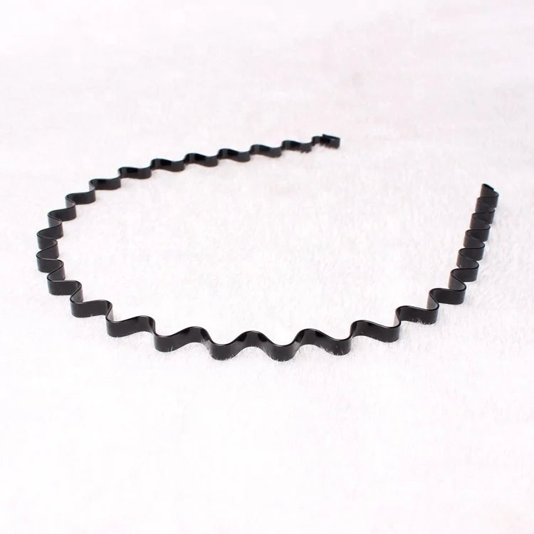MIO Men and Women Classic Black Simple Non-slip Headband 5mm Width Wavy Hair Band Metal Headdress