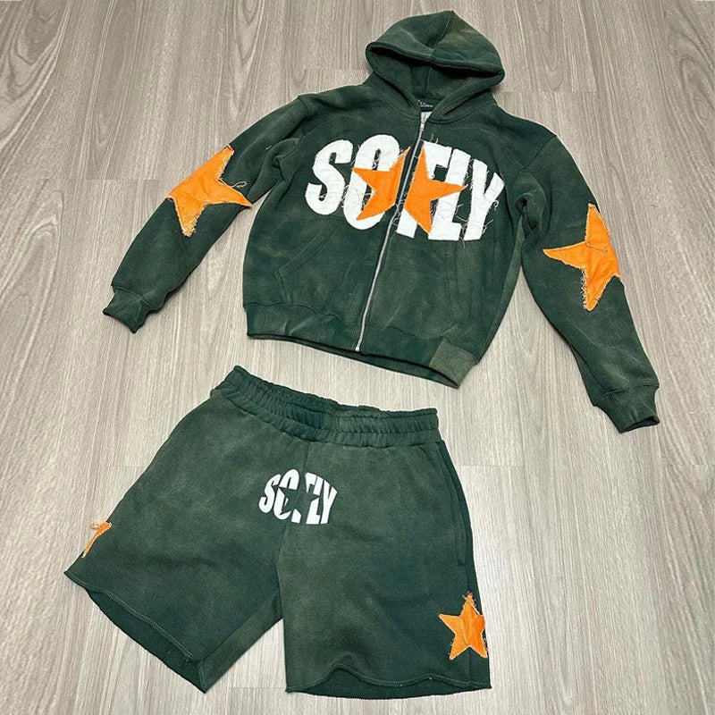 Custom Hoodies and Sweatpants and Acid Wash Hoodie and Shorts Tracksuit Set Men Hoodie and Joggers Sweat Pants Sets Unisex
