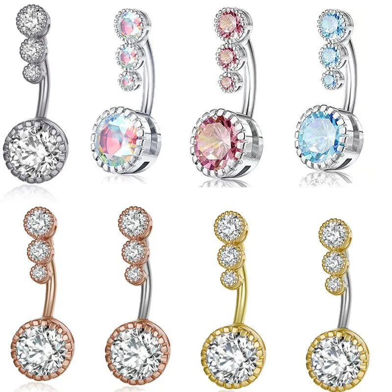 Fashion Piercing 4 CZ Zircon Belly Button Ring Stainless Steel Jewelry Belly Button Ring for Women