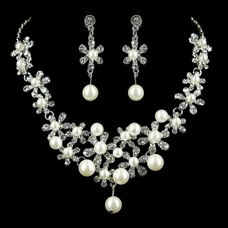 Temperament Diamond Bridal Necklace Jewelry Set Bright High-grade Pearl Pendant Flower Fine Jewelry Jewelry Sets