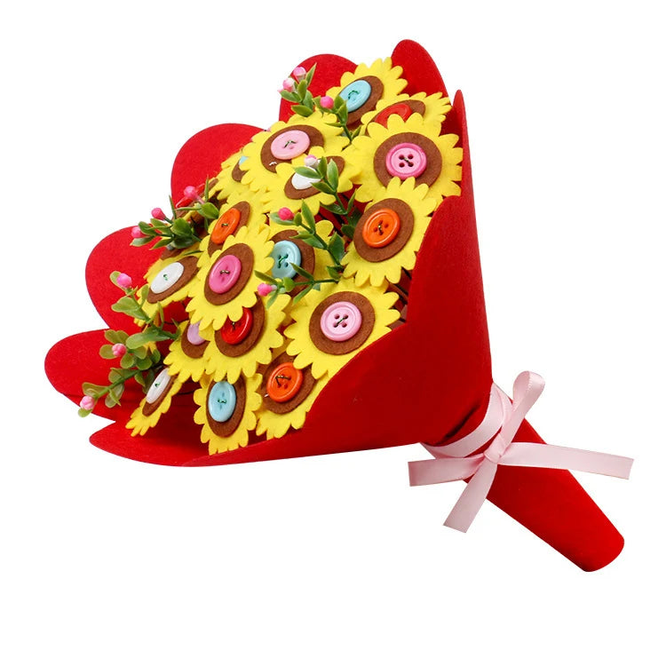 Back to School Decor Felt Flower Bouquet Craft Kit Button Flower Decoration Kit