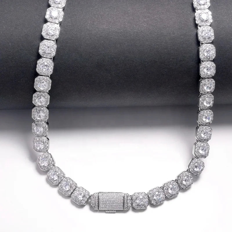 Moissanite  925 Sterling Silver 10mm 12mm Trendy Hip Hop Jewelry Iced Out Rock Candy Tennis Diamond Necklace Tennis Bracelet