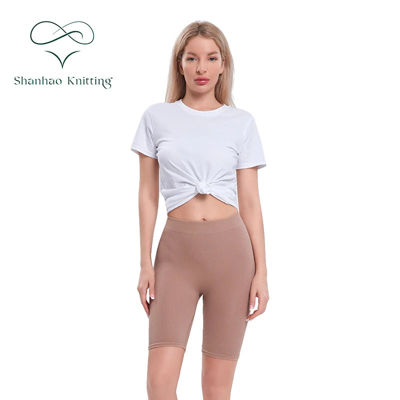 Shanhao Women's Reusable Nylon Yoga Hip Shorts Comfortable Mid Waist Super Stretchy Quickly Dry Sports Wear Plus Size Breathable