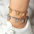 Luxury Bling Silver 18k Gold butterfly Anklet Summer Beach Girls Fashion Diamond Foot Jewelry Bijoux Bracelets Anklets for Women