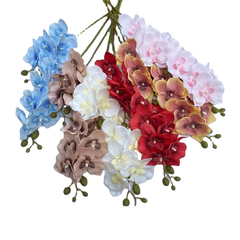 Wholesale 2 Forks 12 Heads Silk Orchids Artificial Flowers butterfly Orchid for Home Decor