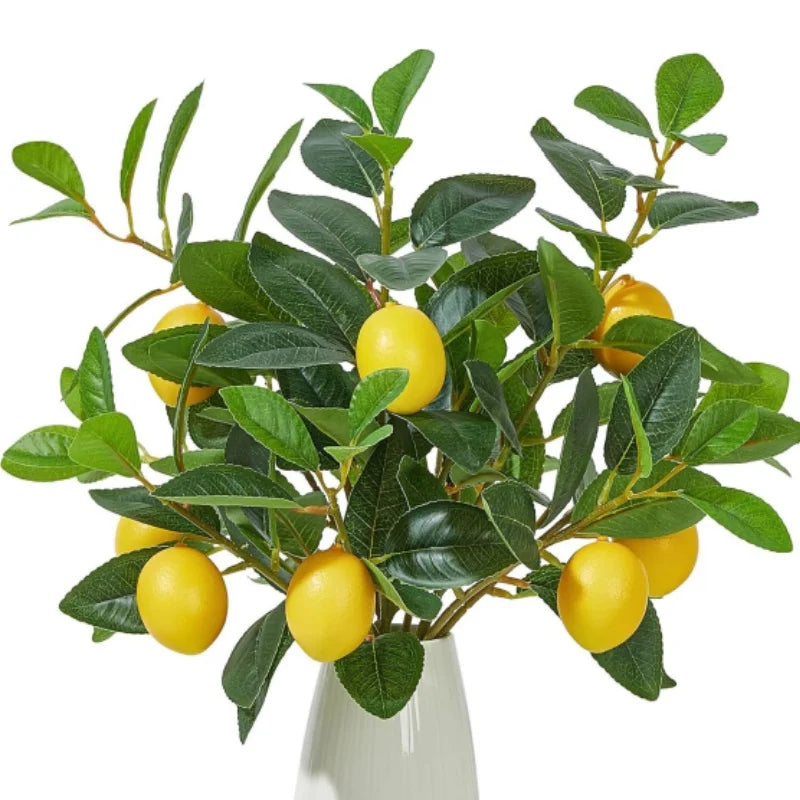 Artificial Lemons Tree Branches Greenery Stem Lemon Branch with Lifelike Leaves Lemon Plant for Home Dining Table Kitchen Decor