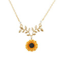 Elegant Yellow Flower Pendant Necklace Sunflower Leaf Pearl Jewelry Necklace Dainty Gold Plated Sunflower Necklace for Women